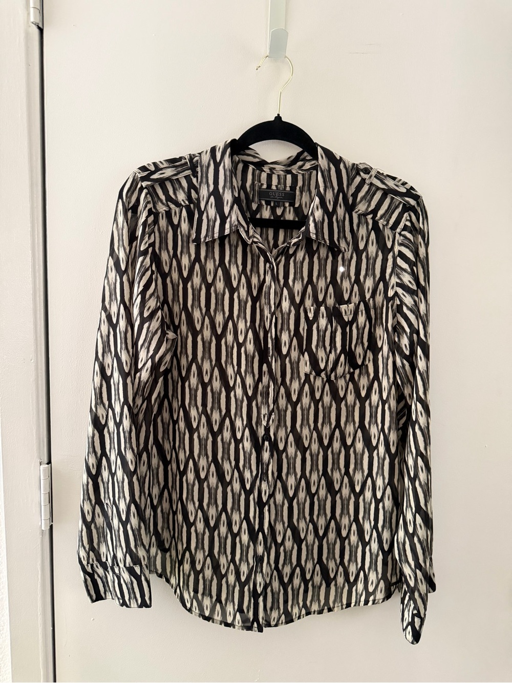 Guess Black and White Geometric Print Button-Down Shirt